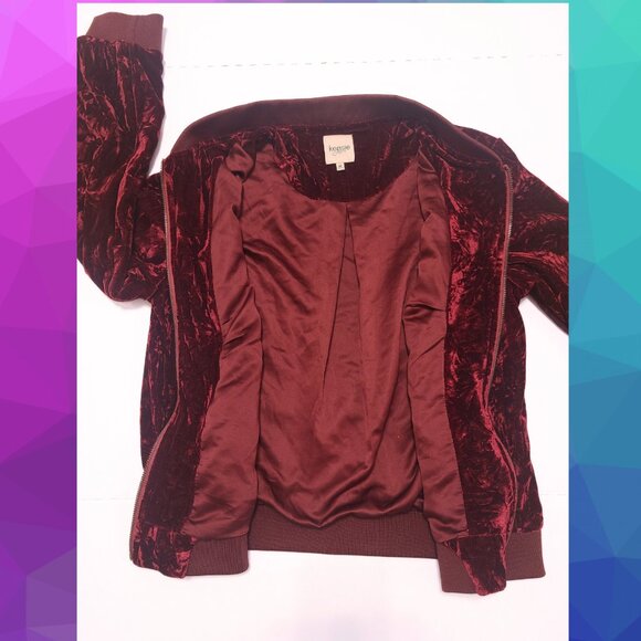 Kensie Jeans Crushed Burgundy Velvet Bomber Jacket - Women's Size Medium - Picture 7 of 15